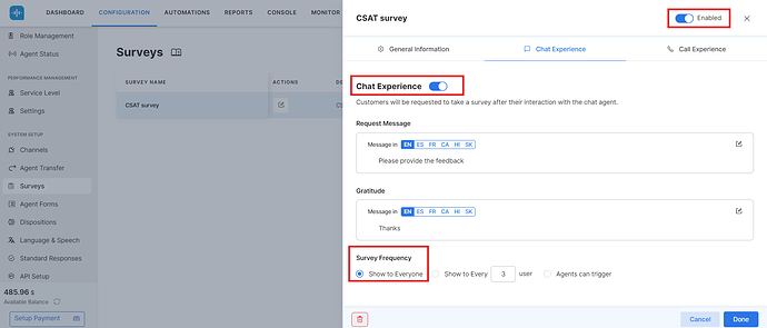 CSAT settings in SmartAssist